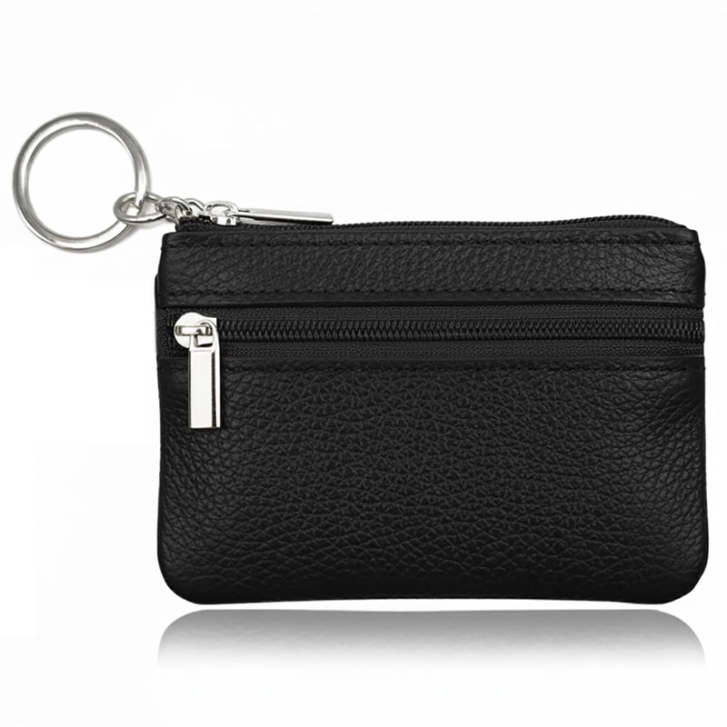 Hibate Black Small Leather Coin Purse Change Pouch for Women Men Kids with Zip Key Ring - Image 3